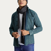 Dark Green Long Sleeve Slim Fit Narrow Cut Denim Look Sporty Cotton Shirt