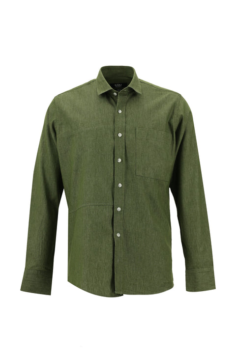 Light Khaki Long Sleeve Slim Fit Narrow Cut Denim Cotton Shirt