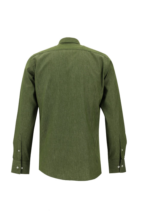 Light Khaki Long Sleeve Slim Fit Narrow Cut Denim Cotton Shirt
