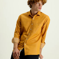 Mustard Long Sleeve Slim Fit Narrow Cut Denim Cotton Shirt