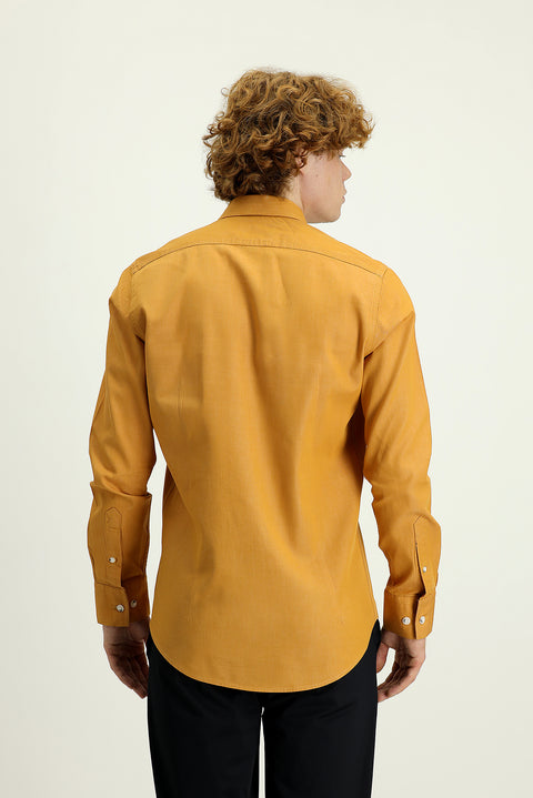 Mustard Long Sleeve Slim Fit Narrow Cut Denim Cotton Shirt