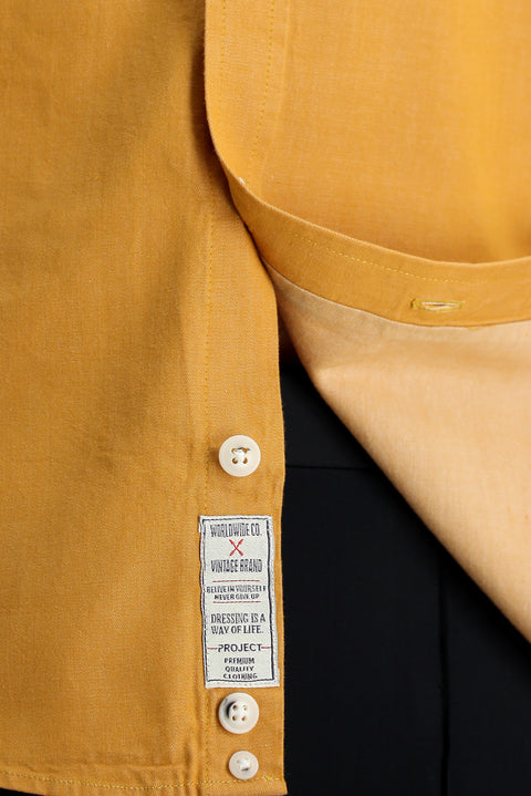 Mustard Long Sleeve Slim Fit Narrow Cut Denim Cotton Shirt