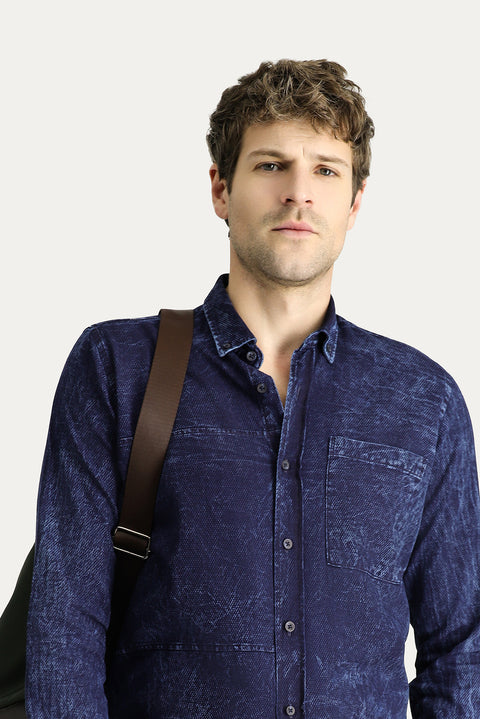 İndigo Uzun Kol Slim Fit Dar Kesim Denim Pamuk Gömlek