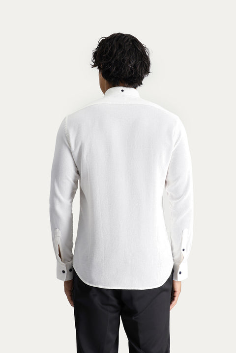 Ekru Uzun Kol Slim Fit Dar Kesim Pamuk Spor Gömlek