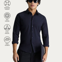 Koyu Lacivert Techno-Line Uzun Kol Slim Fit Dar Kesim Gömlek
