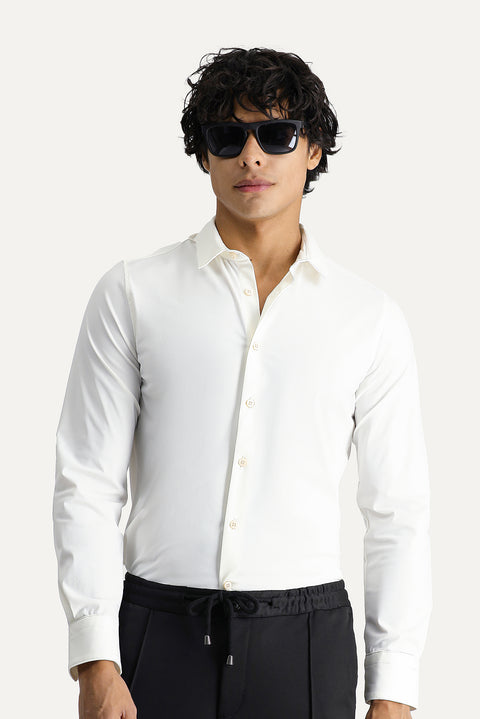 White Techno-Line Long Sleeve Slim Fit Shirt