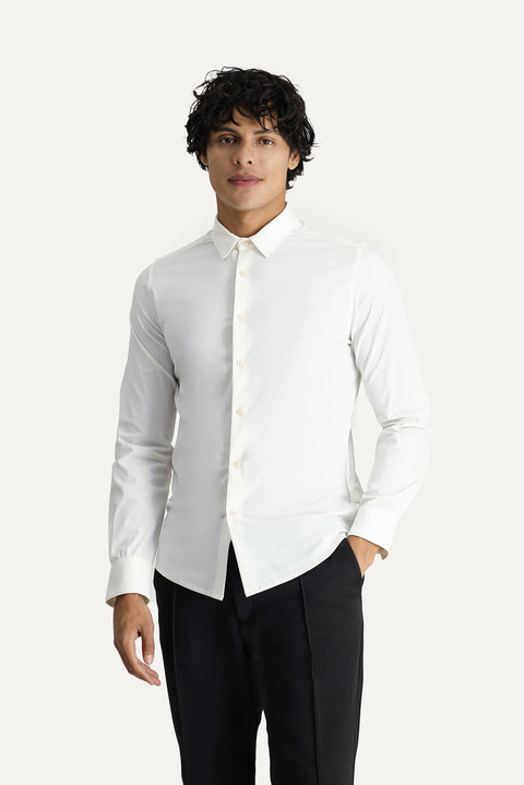 White Techno-Line Long Sleeve Slim Fit Shirt