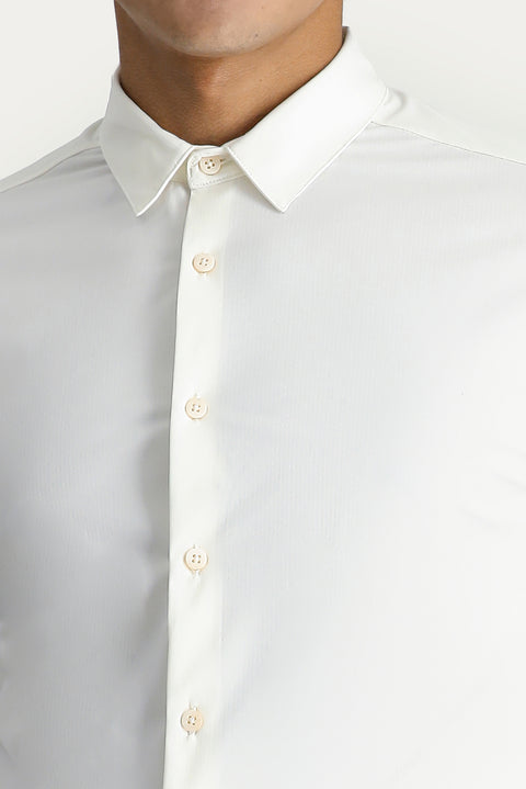 White Techno-Line Long Sleeve Slim Fit Shirt