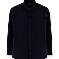 Dark Navy Long Sleeve Slim Fit Narrow Cut Cotton Button-Down Collar Velvet Shirt