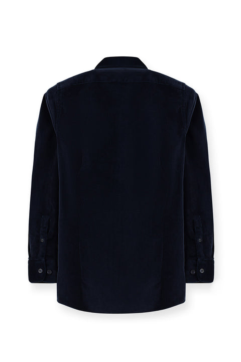 Dark Navy Long Sleeve Slim Fit Narrow Cut Cotton Button-Down Collar Velvet Shirt