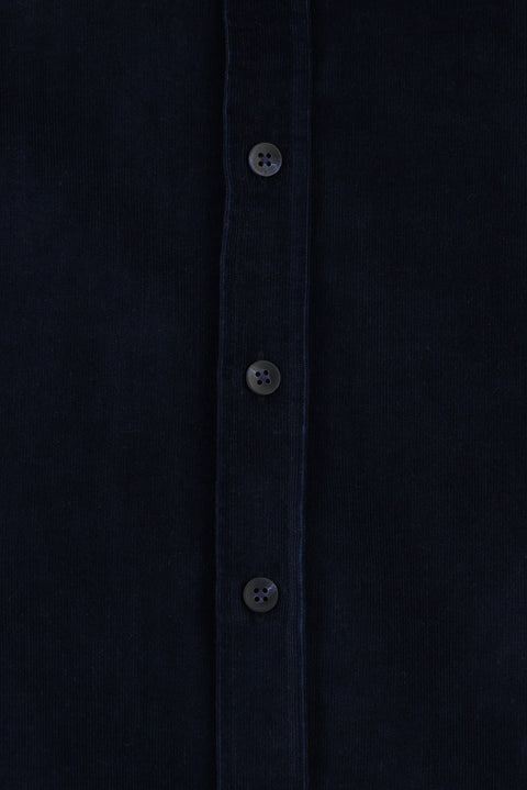 Dark Navy Long Sleeve Slim Fit Narrow Cut Cotton Button-Down Collar Velvet Shirt