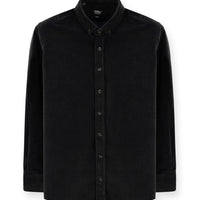 Medium Anthracite Long Sleeve Slim Fit Narrow Cut Cotton Button-Down Collar Velvet Shirt