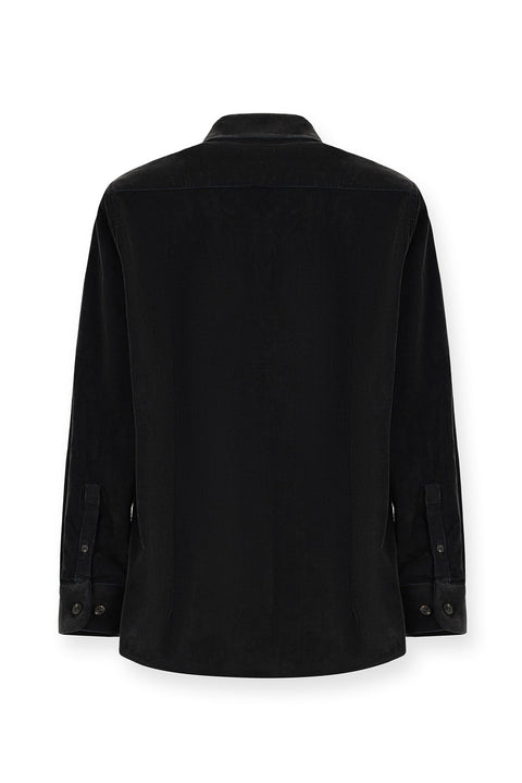 Medium Anthracite Long Sleeve Slim Fit Narrow Cut Cotton Button-Down Collar Velvet Shirt