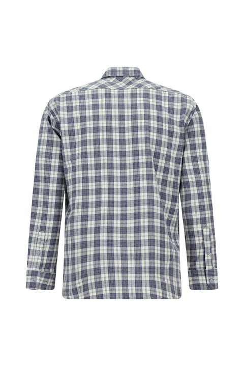 Mavi Uzun Kol Slim Fit Dar Kesim Ekose Oduncu Pamuklu Düğmeli Yaka Cepli Gömlek