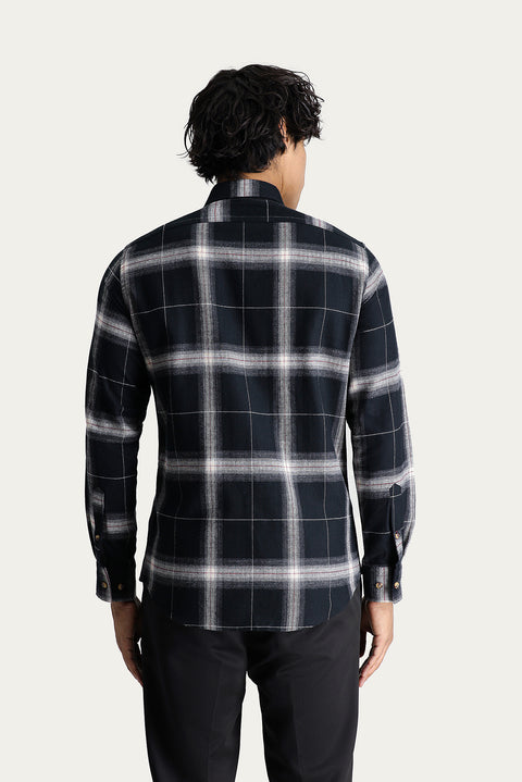 Siyah Uzun Kol Slim Fit Dar Kesim Ekose Oduncu Pamuk Gömlek
