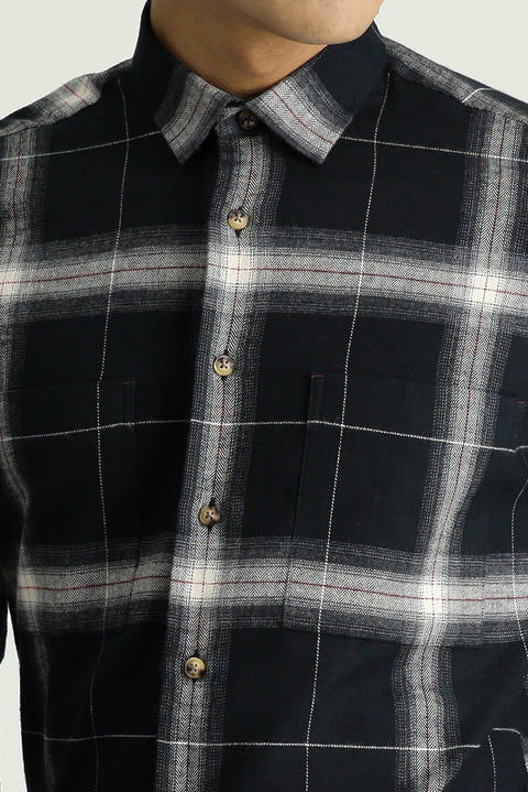 Siyah Uzun Kol Slim Fit Dar Kesim Ekose Oduncu Pamuk Gömlek