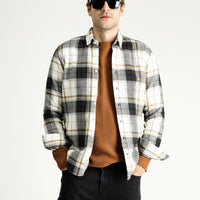 Off-White Long Sleeve Slim Fit Narrow Cut Lumberjack Plaid Cotton Shirt
