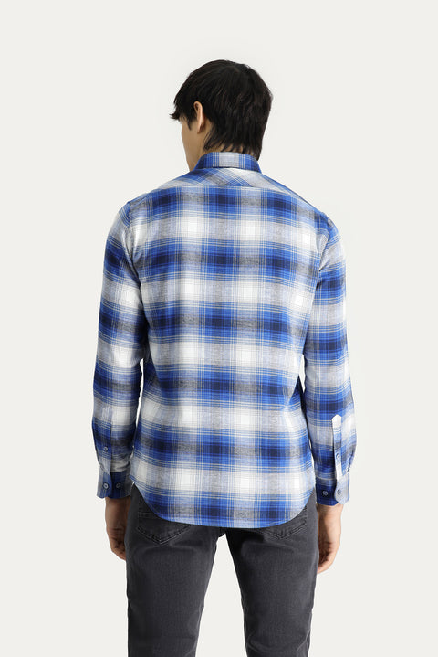 İndigo Uzun Kol Slim Fit Dar Kesim Ekose Oduncu Pamuk Gömlek