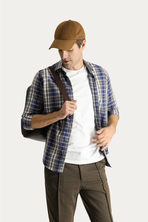 Medium Grey Long Sleeve Slim Fit Narrow Cut Plaid Lumberjack Cotton Easy Iron Shirt