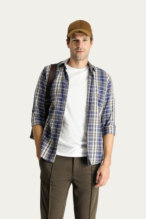 Medium Grey Long Sleeve Slim Fit Narrow Cut Plaid Lumberjack Cotton Easy Iron Shirt