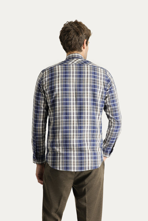 Medium Grey Long Sleeve Slim Fit Narrow Cut Plaid Lumberjack Cotton Easy Iron Shirt