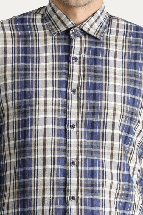Medium Grey Long Sleeve Slim Fit Narrow Cut Plaid Lumberjack Cotton Easy Iron Shirt