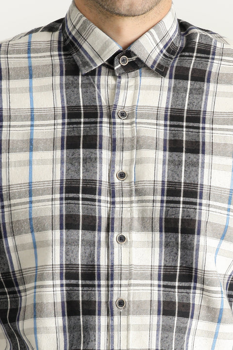 Dark Navy Long Sleeve Slim Fit Narrow Cut Plaid Lumberjack Cotton Easy-Iron Shirt
