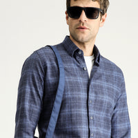 Aviator Blue Long Sleeve Slim Fit Narrow Cut Lumberjack Plaid Cotton Easy-Iron Shirt