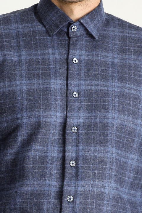 Aviator Blue Long Sleeve Slim Fit Narrow Cut Lumberjack Plaid Cotton Easy-Iron Shirt