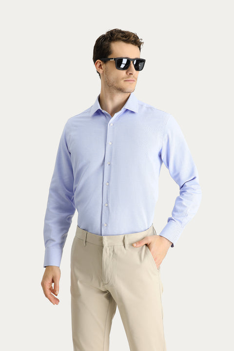 Blue Long Sleeve Regular Fit Oxford Cotton Shirt