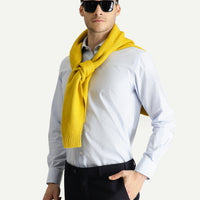 Light Blue Long Sleeve Classic Striped Cotton Shirt