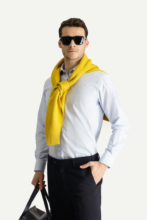 Light Blue Long Sleeve Classic Striped Cotton Shirt