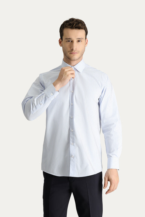 Light Blue Long Sleeve Classic Striped Cotton Shirt