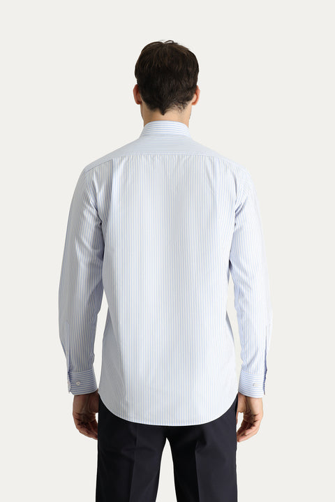 Light Blue Long Sleeve Classic Striped Cotton Shirt