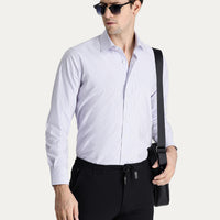 Light Purple Long Sleeve Classic Striped Cotton Shirt