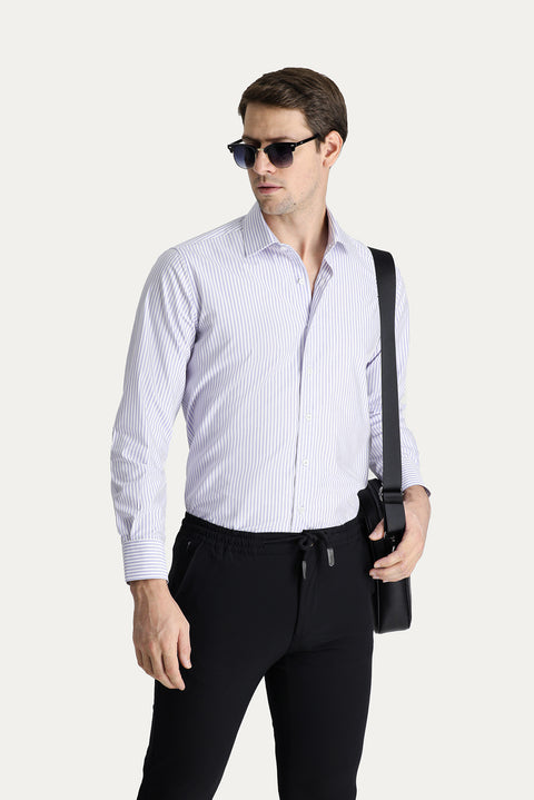 Light Purple Long Sleeve Classic Striped Cotton Shirt