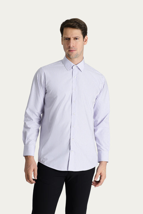 Light Purple Long Sleeve Classic Striped Cotton Shirt