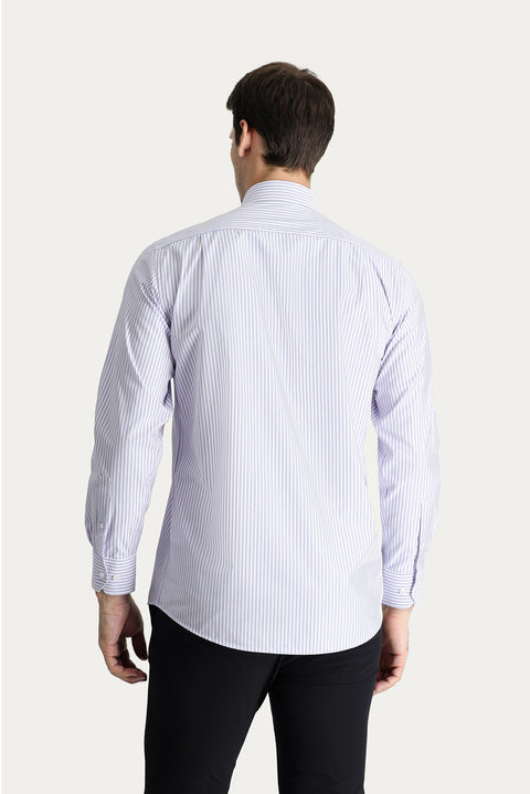 Light Purple Long Sleeve Classic Striped Cotton Shirt