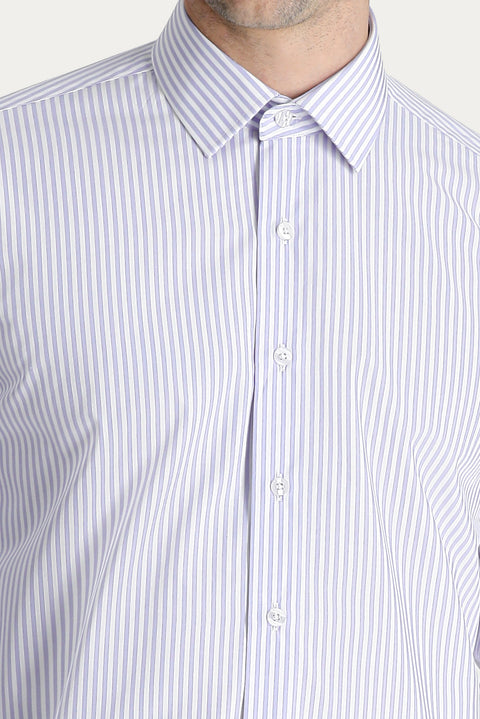 Light Purple Long Sleeve Classic Striped Cotton Shirt