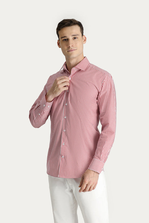 Flag Red Long Sleeve Classic Striped Cotton Shirt