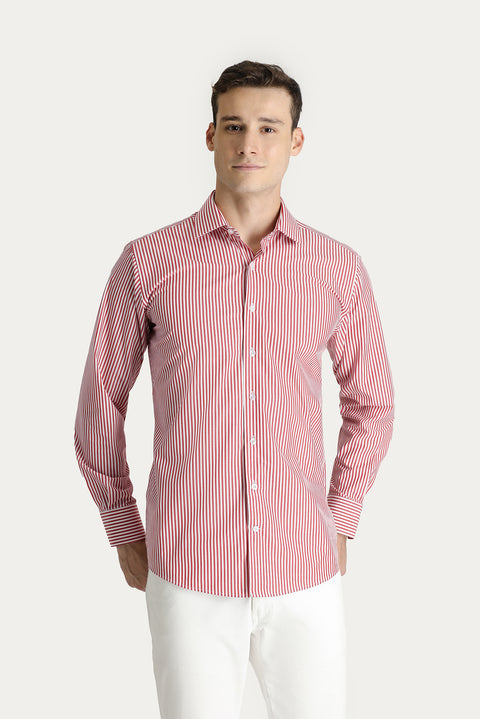 Flag Red Long Sleeve Classic Striped Cotton Shirt