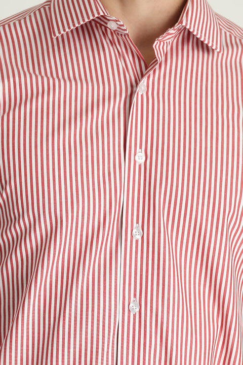 Flag Red Long Sleeve Classic Striped Cotton Shirt