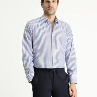 Blue Long Sleeve Regular Fit Striped Cotton Shirt