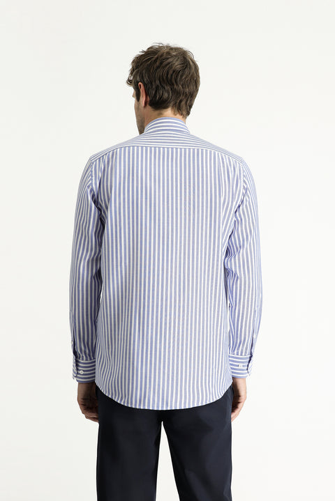 Blue Long Sleeve Regular Fit Striped Cotton Shirt