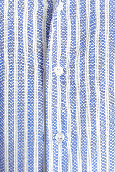 Blue Long Sleeve Regular Fit Striped Cotton Shirt