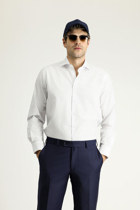 Light Blue Long-Sleeve Classic Striped Cotton Shirt
