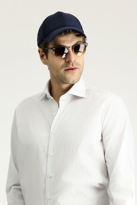 Light Blue Long-Sleeve Classic Striped Cotton Shirt