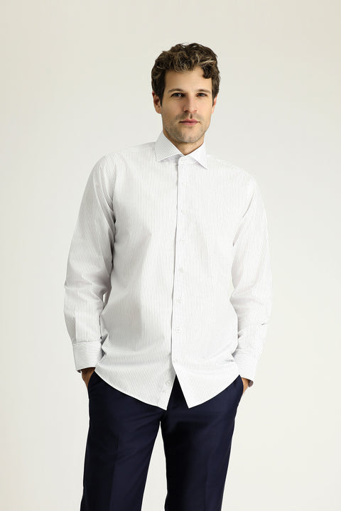 Light Blue Long-Sleeve Classic Striped Cotton Shirt