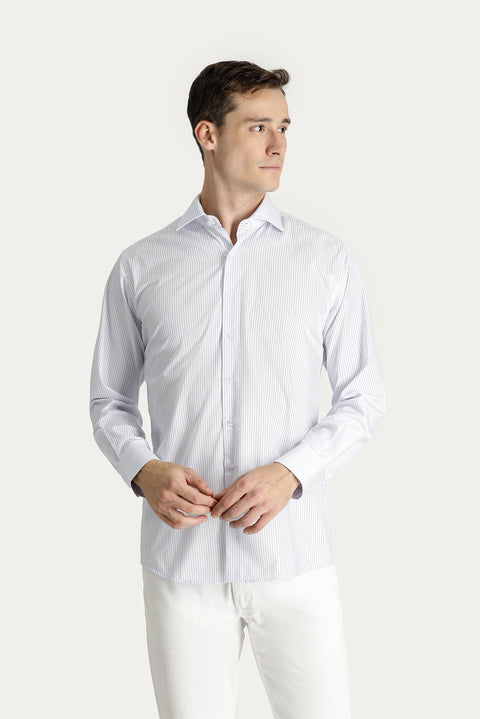 Blue Long-Sleeve Classic Striped Cotton Shirt