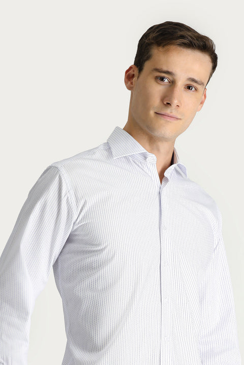 Blue Long-Sleeve Classic Striped Cotton Shirt